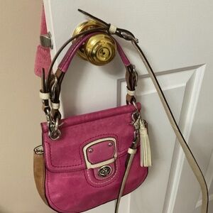 Coach Willis Magenta Color-block Crossbody Leather Handbag